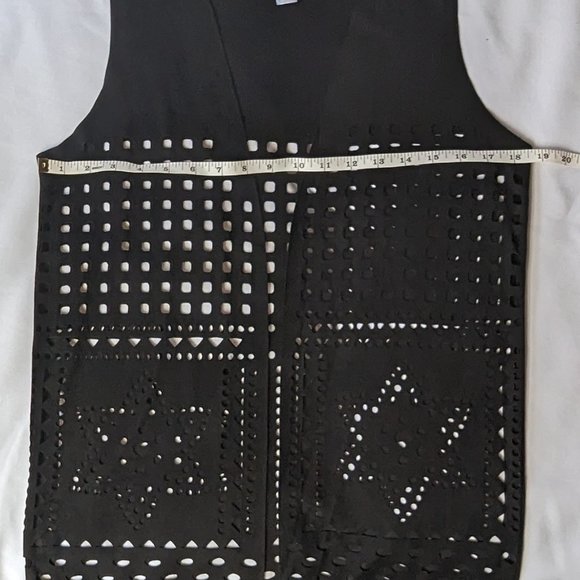 Boho long fringe vest with laser cuts black one size EUC Renato Balestra - Picture 4 of 9